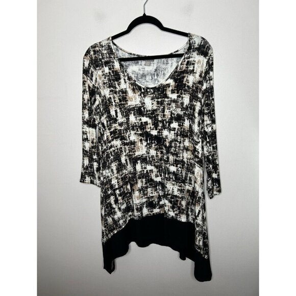 J. Jill Wearable Collection Short Sleeve Black White Brown Blouse Size Medium - Picture 1 of 9